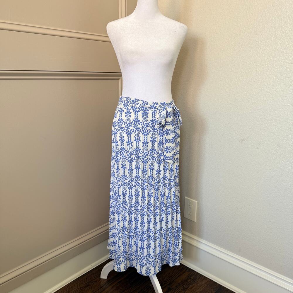 Skies Are Blue Floral Pleated Midi Wrap Skirt Tie Waist XXL Coastal Resort Vacay